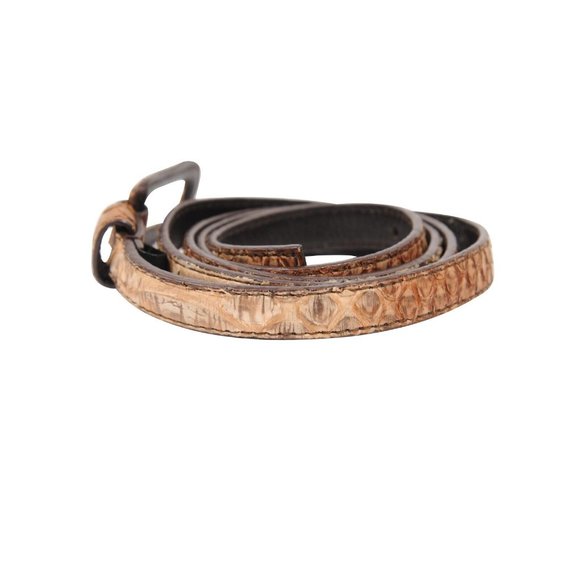 Prada Womens Vintage Python Skinny Belt 85 Brown Tan Exotic Leather Waist Strap - Picture 2 of 10